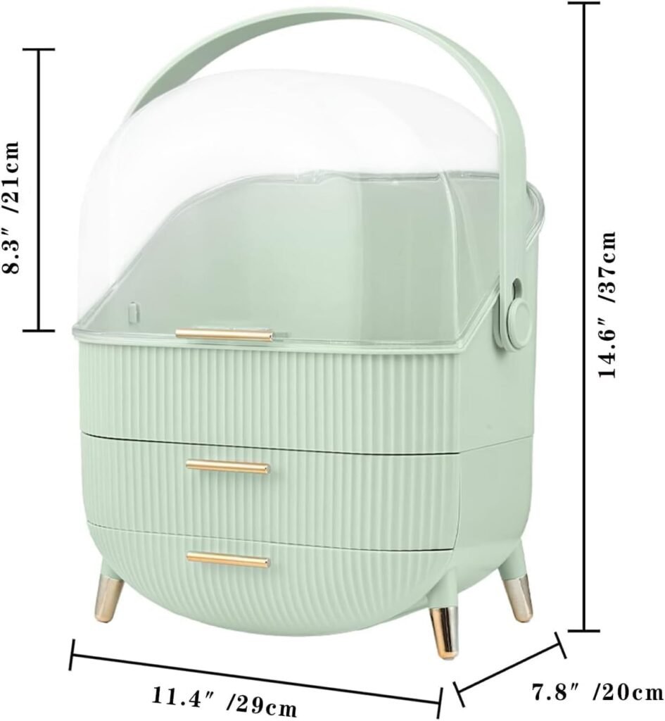 Make-up Organizer - Waterdichte Cosmetica Organizer met Deksel - 3 Lagen en Handvat - Mintgroen, 28,96 x 19,81 x 36,58 cm