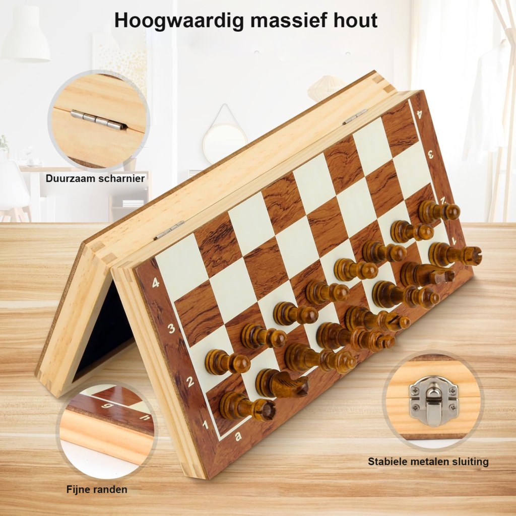 Magnetisch Schaakspel 29 x 29 cm - Houten Schaakbord met Magnetische Stukken - Opvouwbaar Schaakbord - Voor Kinderen en Volwassenen