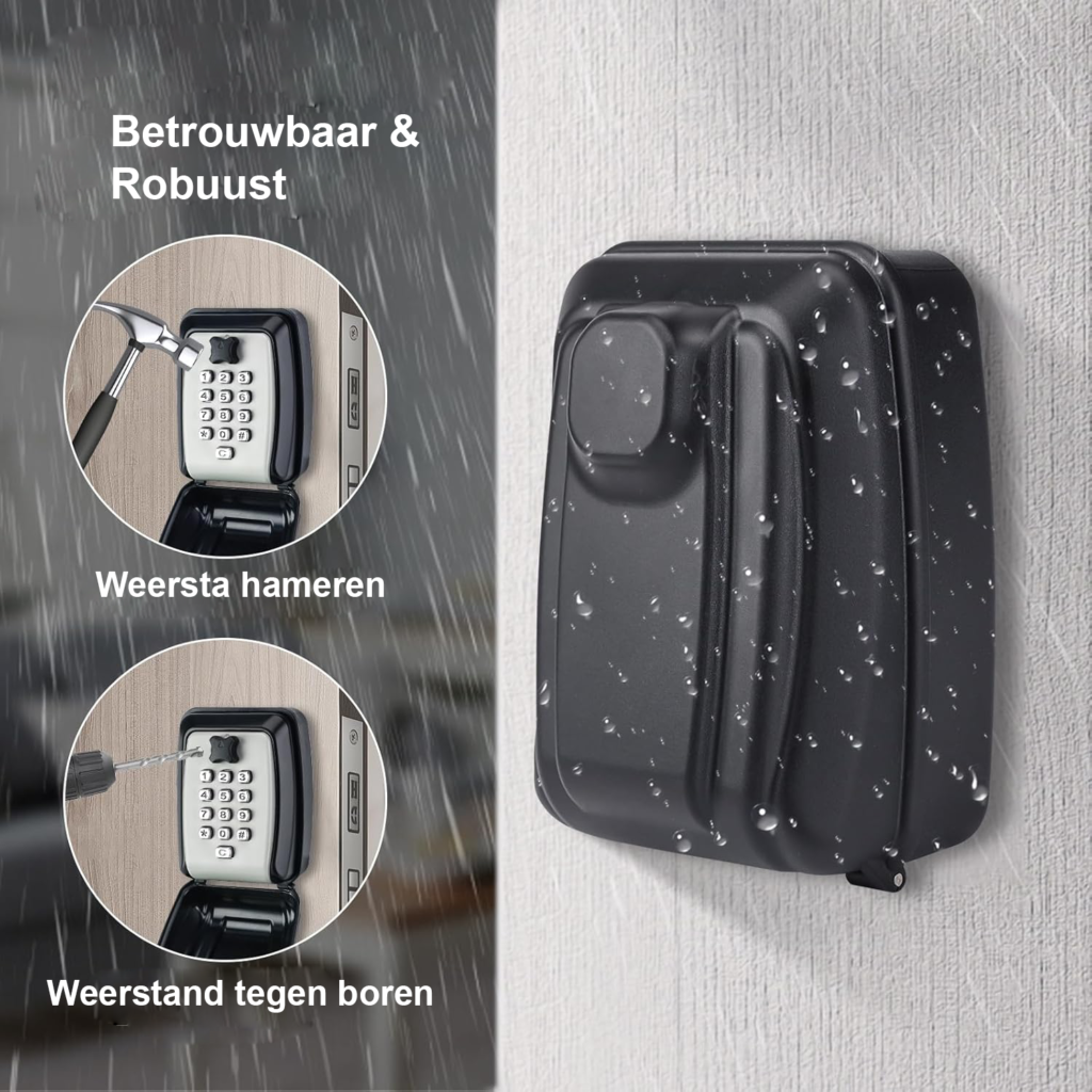 Sleutelkluis met cijfercode en wandmontage, waterdichte sleutelbox met 12-cijferige combinatie voor thuis, garage of kantoor