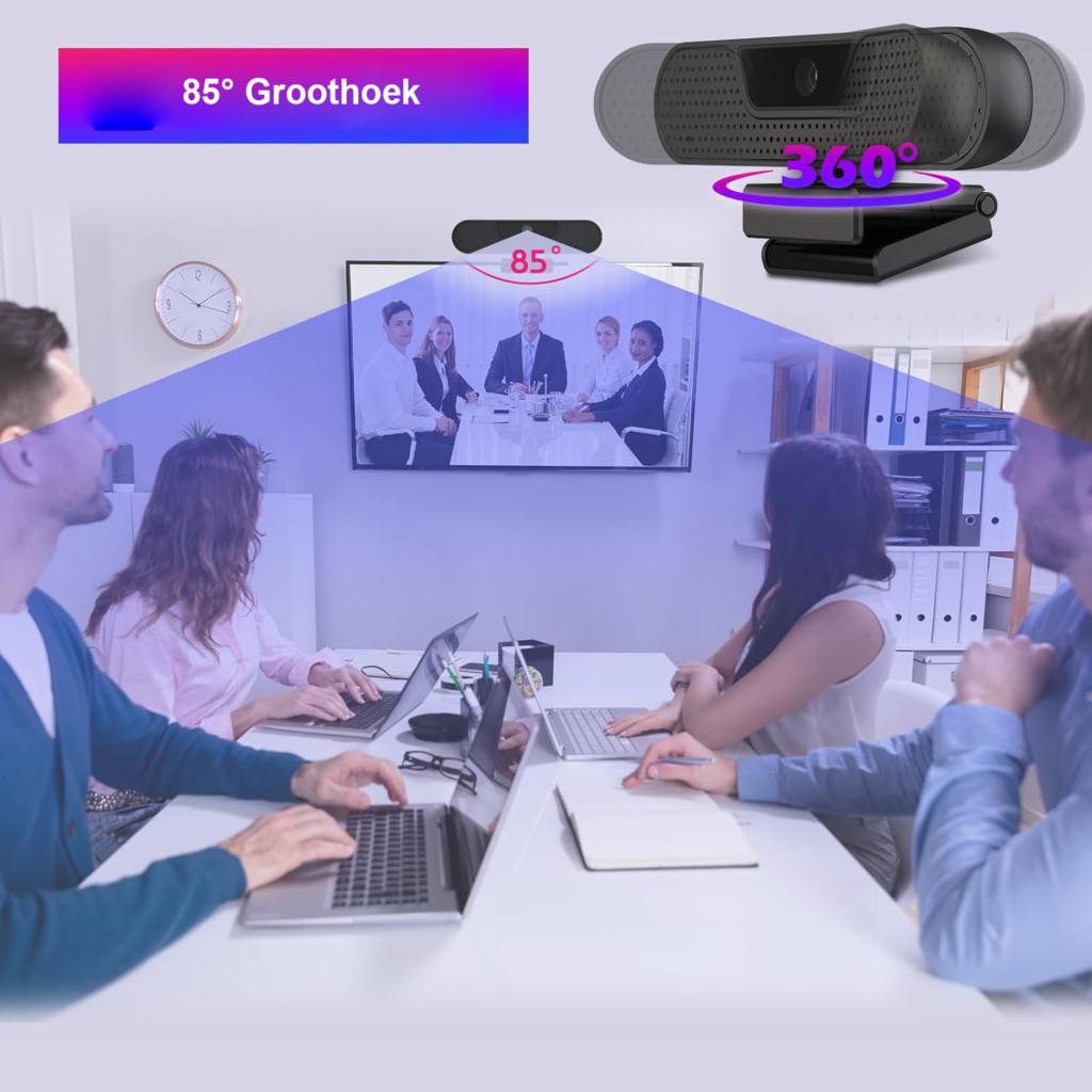 4K Webcam met Microfoon - UHD Autofocus Camera met Privacybescherming - 85° Gezichtsveld & Belichtingscorrectie - Met Statief, PC & Mac
