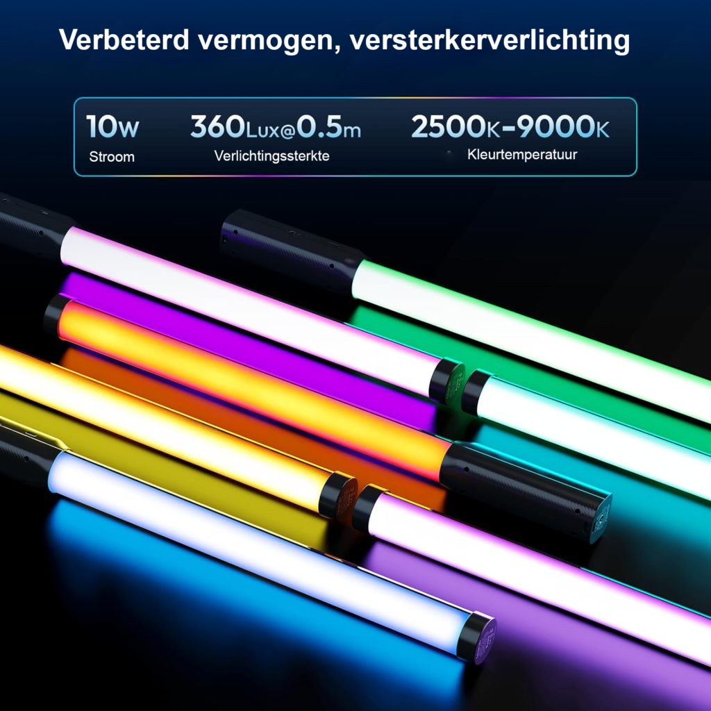 Draagbare RGB videolichtstick 10W voor fotografie en portretverlichting, 2500K-9000K, met 3300mAh batterij