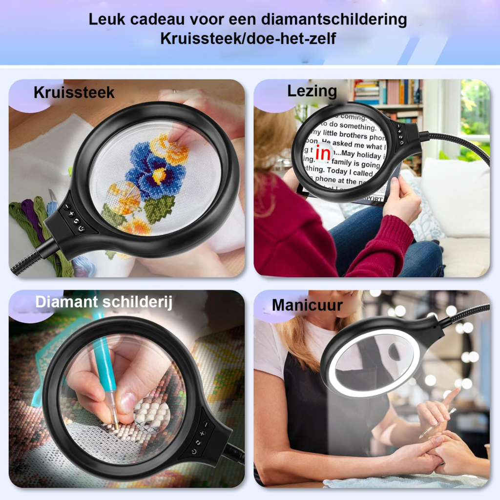 Vergrootglas met Verlichting 10x 30x - Vergrootglaslamp met Flexibele Arm - 36 LED's, 3 Lichtstanden - Voor Handwerken en Naaien