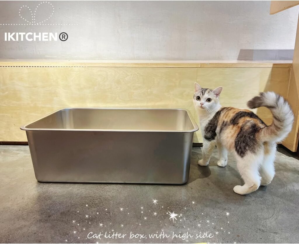 Grote RVS kattenbak 60 x 39,5 x 21 cm met antiaanbaklaag en antislip rubberen bodem