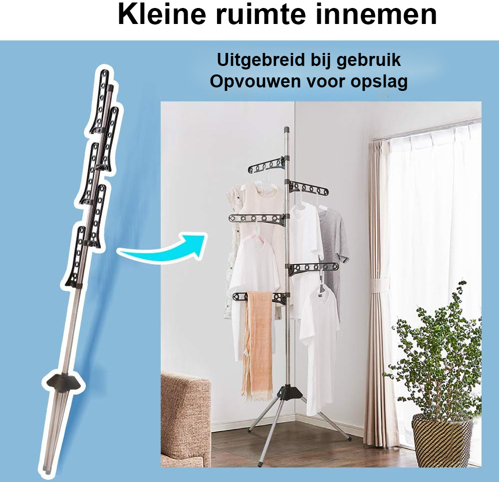 Opvouwbaar Droogrek met 5 Armen - Staande Kledingrek en Kapstok - Verstelbare Hoogte, Ruimtebesparend - Grijs, Draagvermogen 20 kg