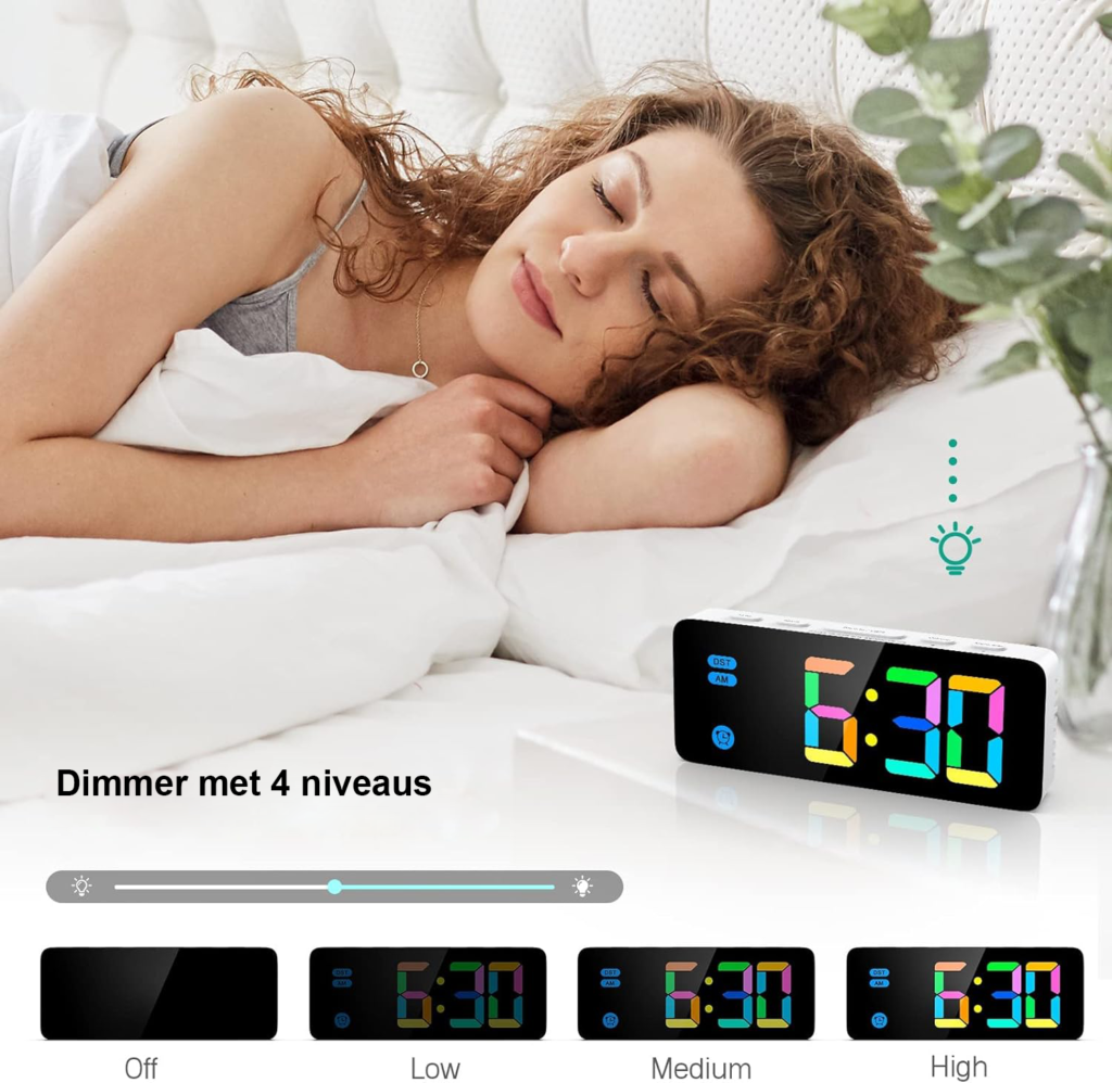 Nachtkastje Klok met LED Scherm - Digitale Wekker met Instelbare Helderheid en Snooze - Kinderwekker - USB Oplaadpoort