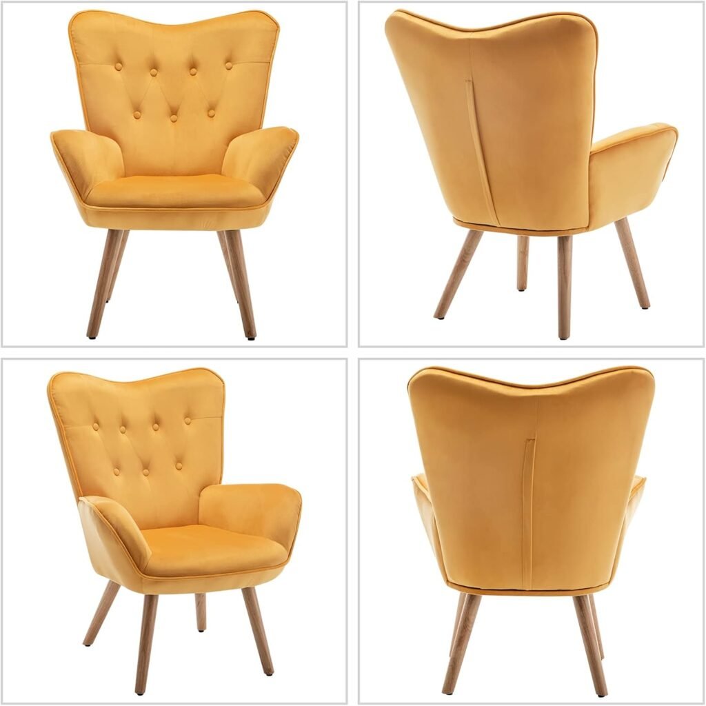 Fauteuil met voetensteun van velvet in geel voor woonkamer en slaapkamer