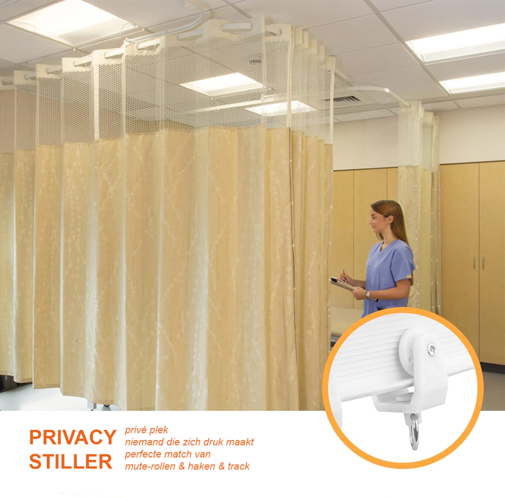 Flexibele plafond gordijnrail 5 meter met buigbare rail en dempende rollers voor douche, raamkozijn en camper