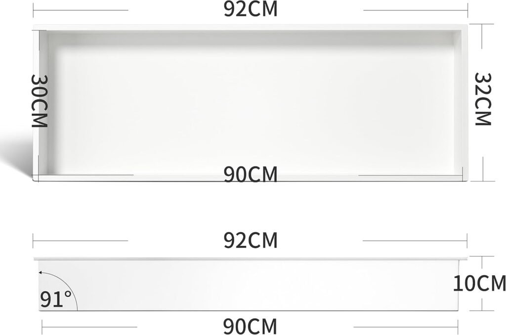 Witte douche nis van RVS 304, wandnis 90 x 30 x 10 cm voor de badkamer
