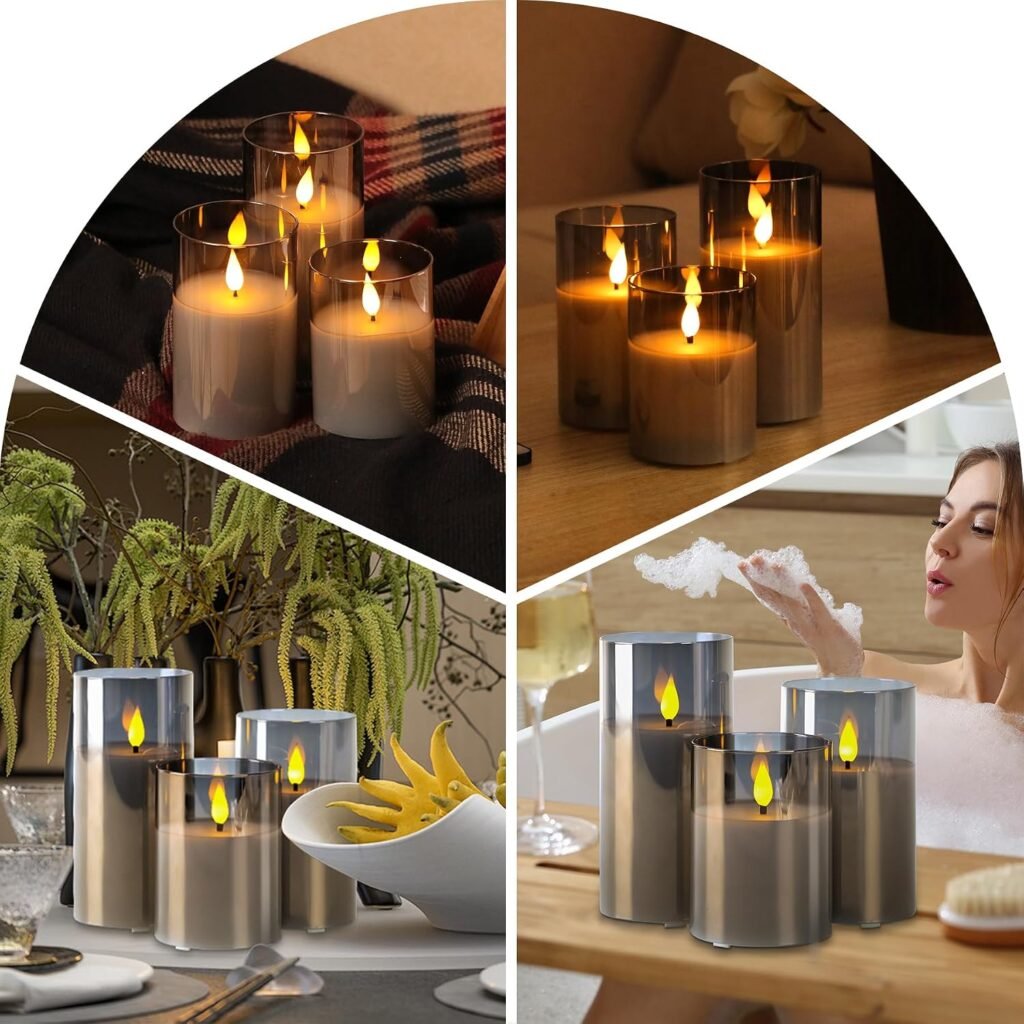 Set van 6 grijze oplaadbare LED kaarsen met afstandsbediening