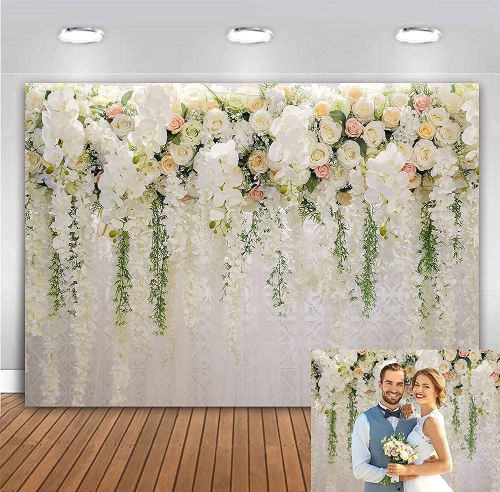 Fotografie Achtergrond met Witte Rozen - Bloemen Achtergronddoek voor Fotoshoot en Feest - Opvouwbaar Polyester - 213 x 152 cm