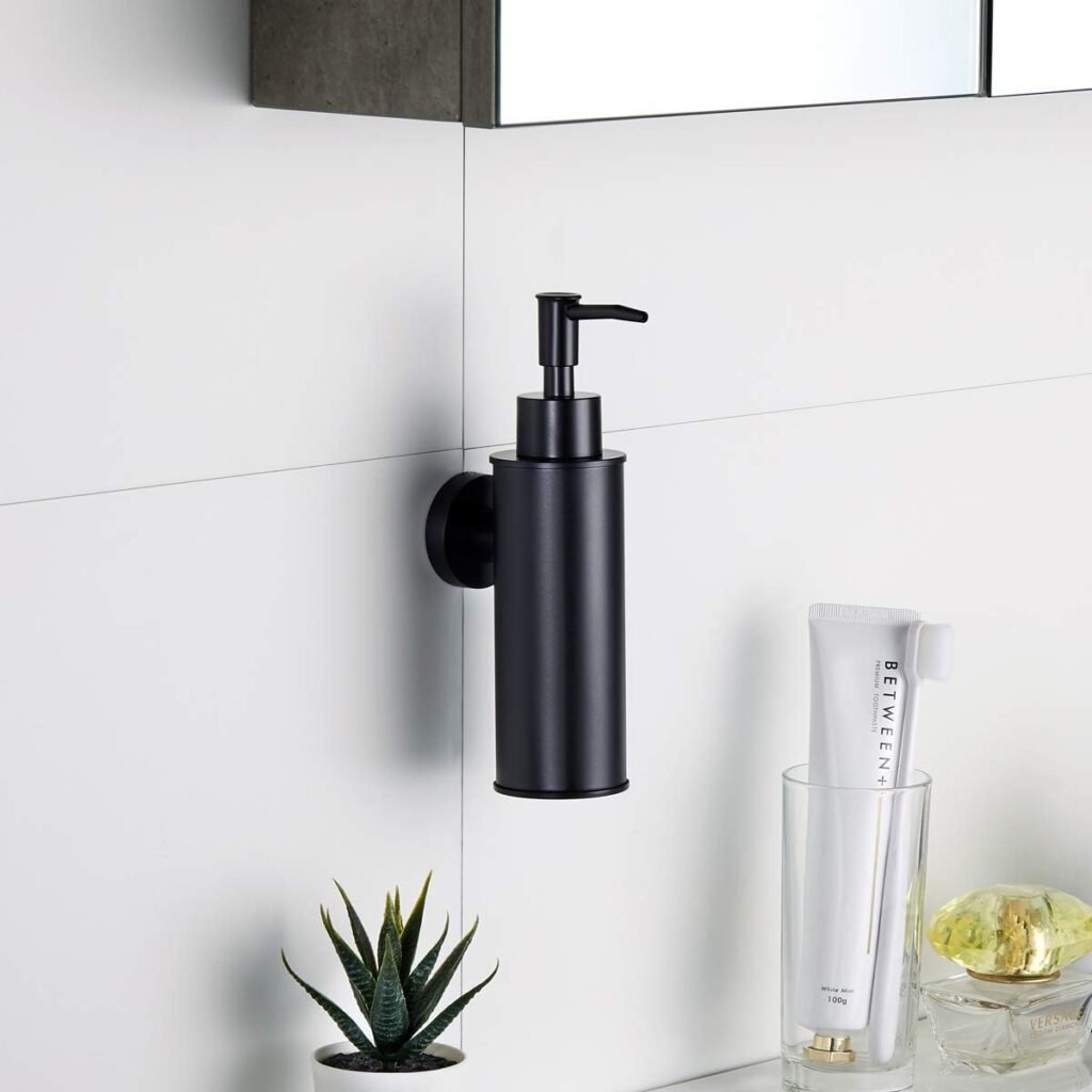 Zwarte RVS zeepdispenser voor wandmontage, ronde zeepdispenser voor badkamer en keuken