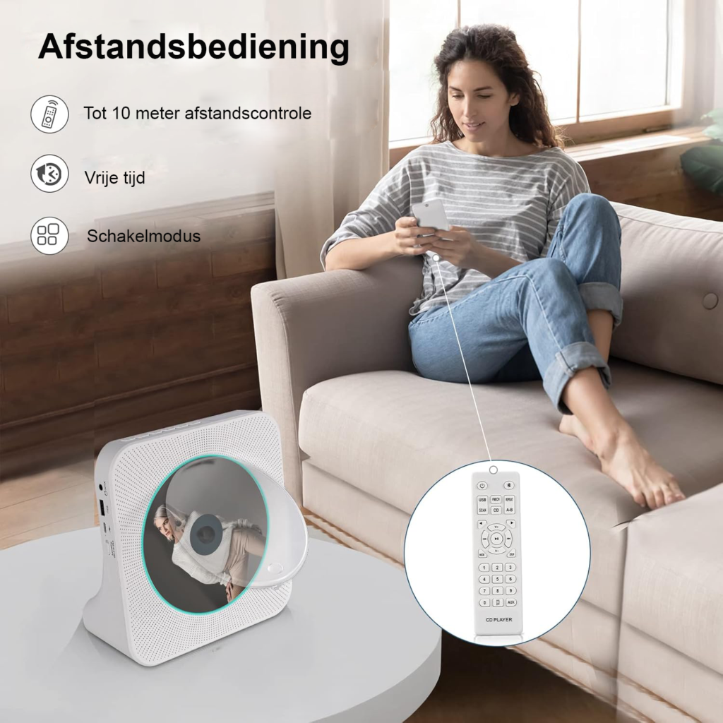 Draagbare CD Speler met Bluetooth - Compacte CD Speler met USB Lezer en FM Radio - LCD Display met Hoofdtelefoonaansluiting - Kindvriendelijke Muziekspeler