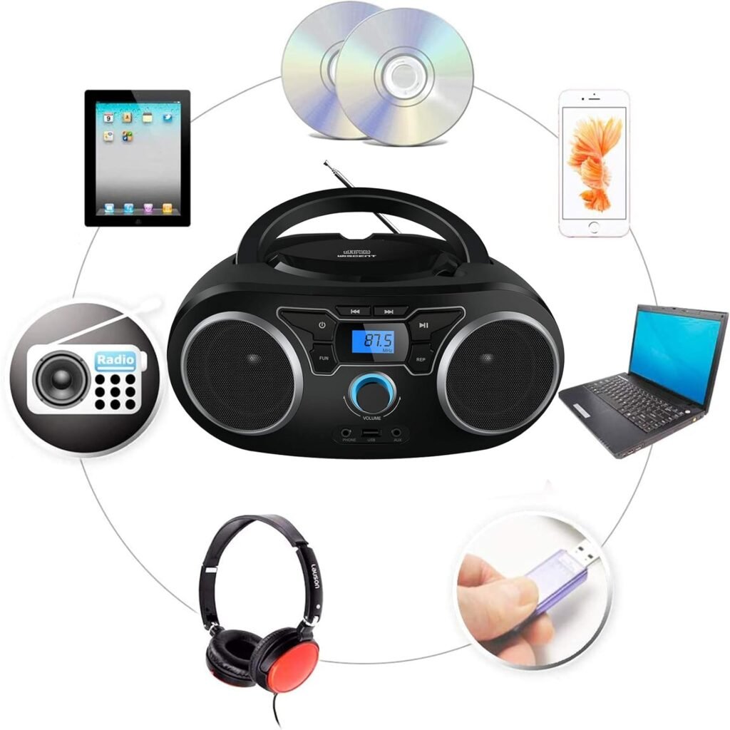 Draagbare CD speler voor kinderen met Bluetooth, FM radio, MP3 functie en USB AUX aansluiting