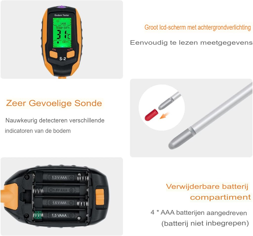 Plantenvochtmeter met temperatuur- en omgevingsvochtigheidsmeting voor buitenplanten