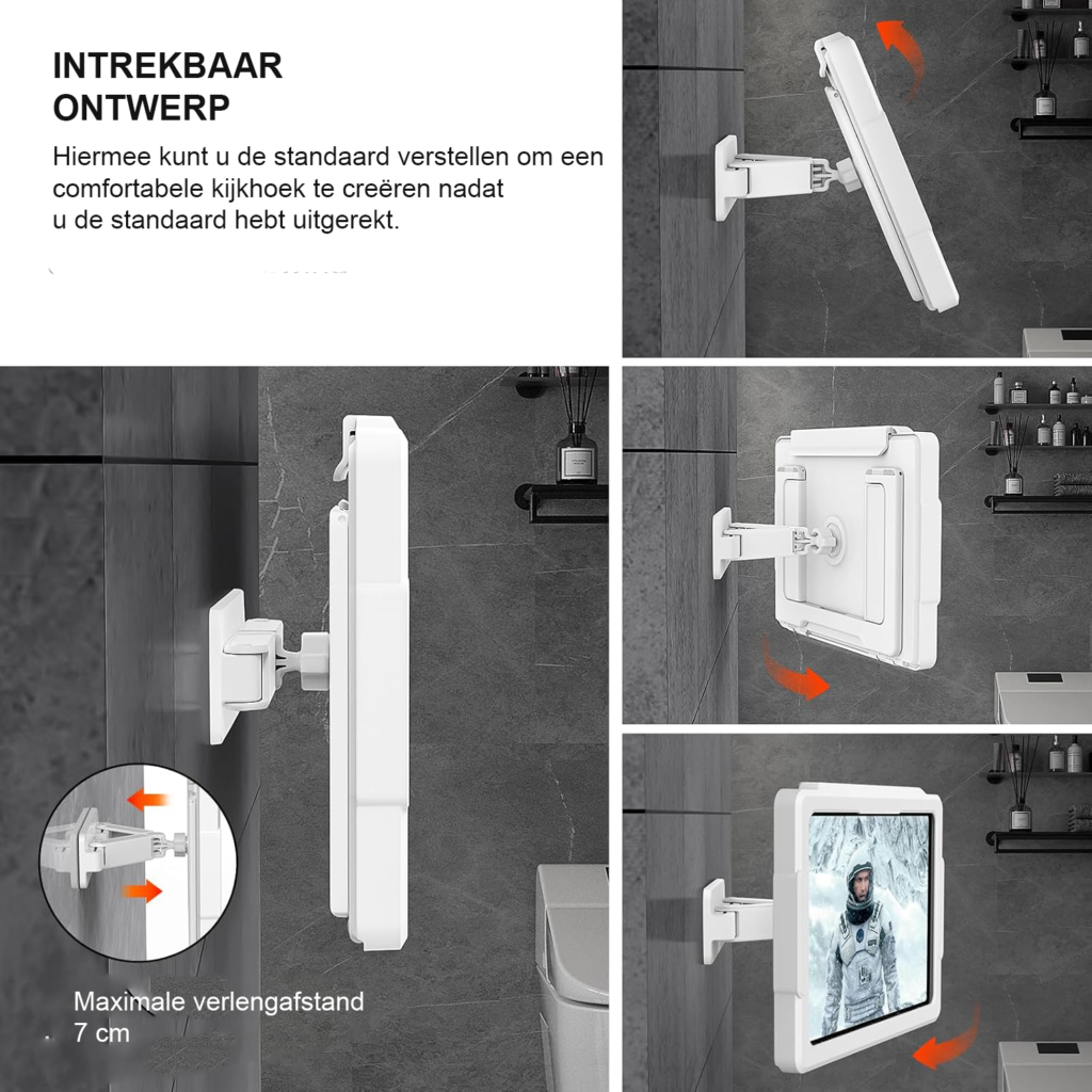 Waterdichte tablet houder met 360° draaibare muurbeugel voor douche, badkamer en keuken tot 11 inch