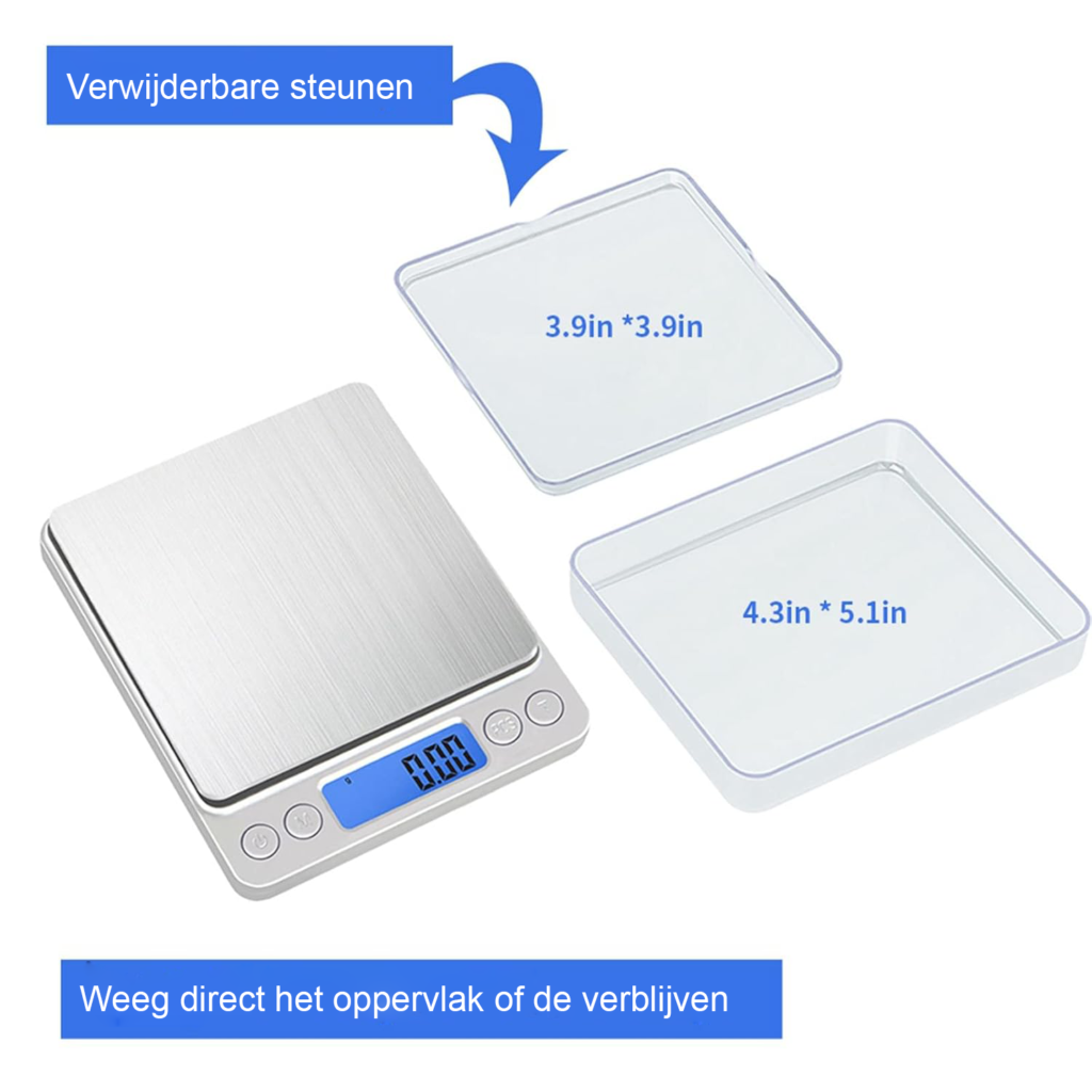 Digitale keukenweegschaal 500g - Precisieweegschaal voor koken en bakken met LCD-display - RVS gramweegschaal met telfunctie en 0,1g nauwkeurigheid