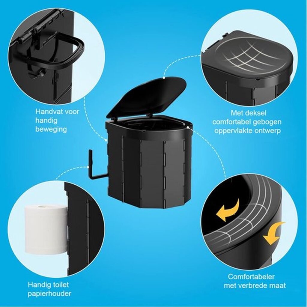 Opvouwbaar draagbaar campingtoilet voor kamperen, reizen en noodsituaties, lichtgewicht en compact op te bergen