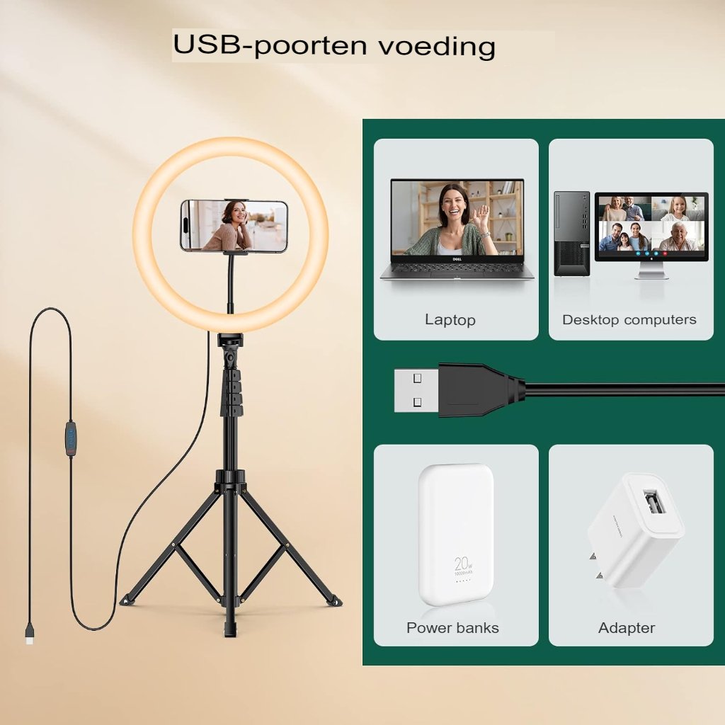 Verstelbaar ringlicht met diverse lichtstanden en afstandsbediening voor video-opnames en streaming