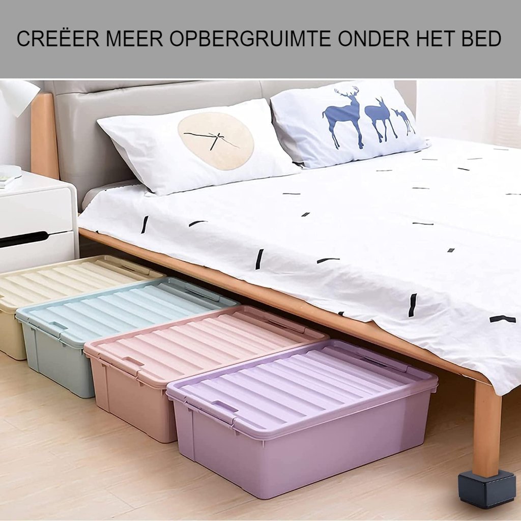 Set van 4 zelfklevende bedverhogers van koolstofstaal voor extra opbergruimte