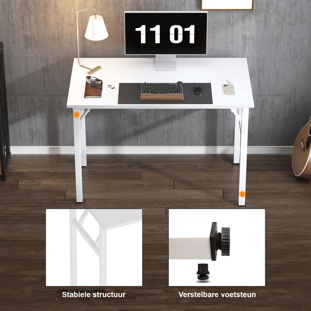 Opvouwbaar Bureau 80x40 cm - Computer Tafel voor Thuiswerk en Kantoor - Vergadertafel met Teak Look en Zwart Frame - Compact Design