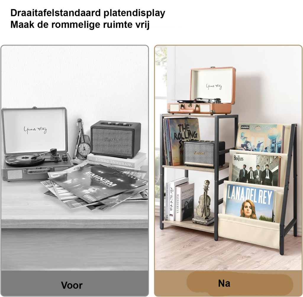 Draaiplatform tafel met 3 niveaus voor vinyl platen en platenspeler standaard wit modern design voor woonkamer