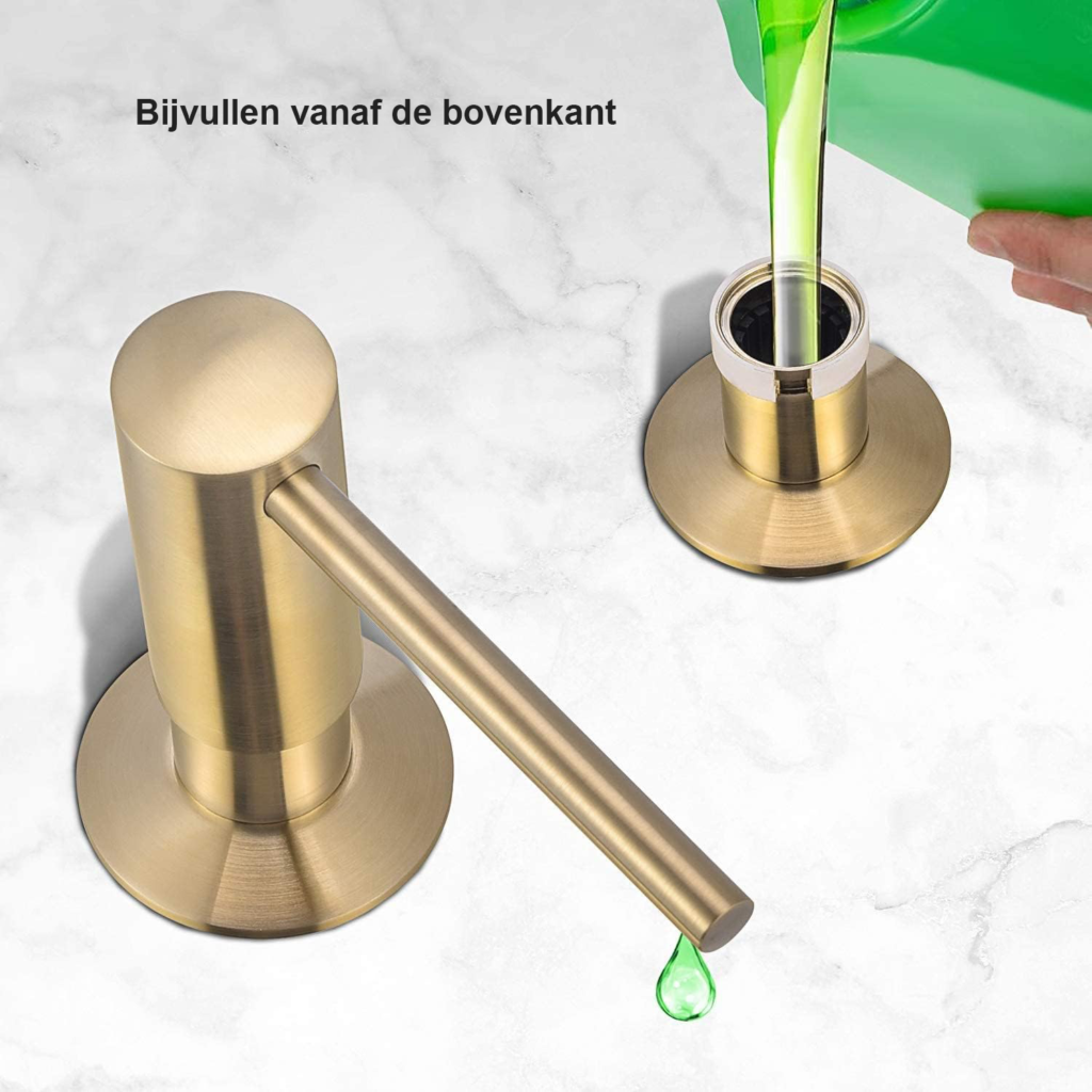 Zeepdispenser met Drukpomp - Koperen Aanrecht Dispenser - 500 ml Inhoud - 360 graden Draaibare Pomp