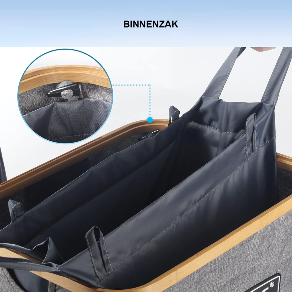 Opvouwbare wasmand met deksel van 100 liter met waszak voor vuile kleding in badkamer en slaapkamer