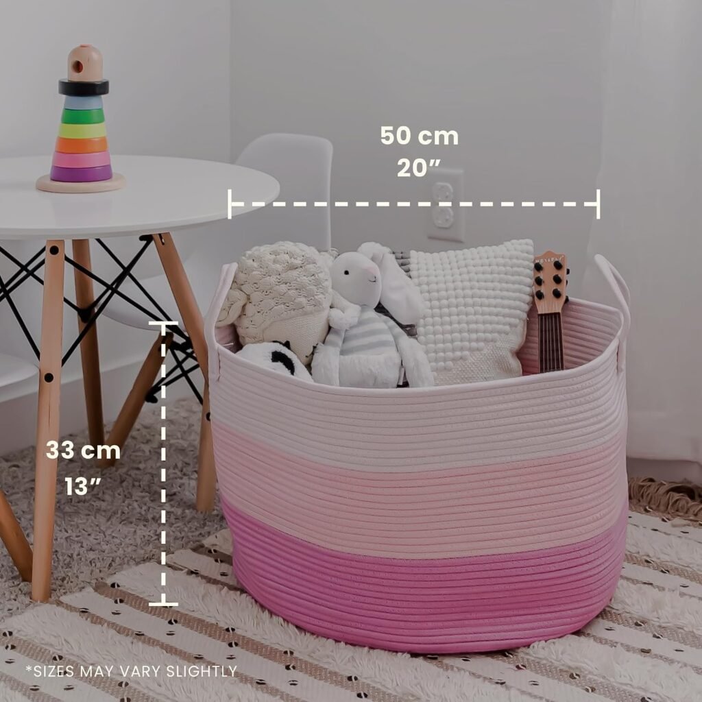 Roze opbergmand van katoenen touw, 50x33 cm, voor wasgoed, dekens, speelgoed en kussens