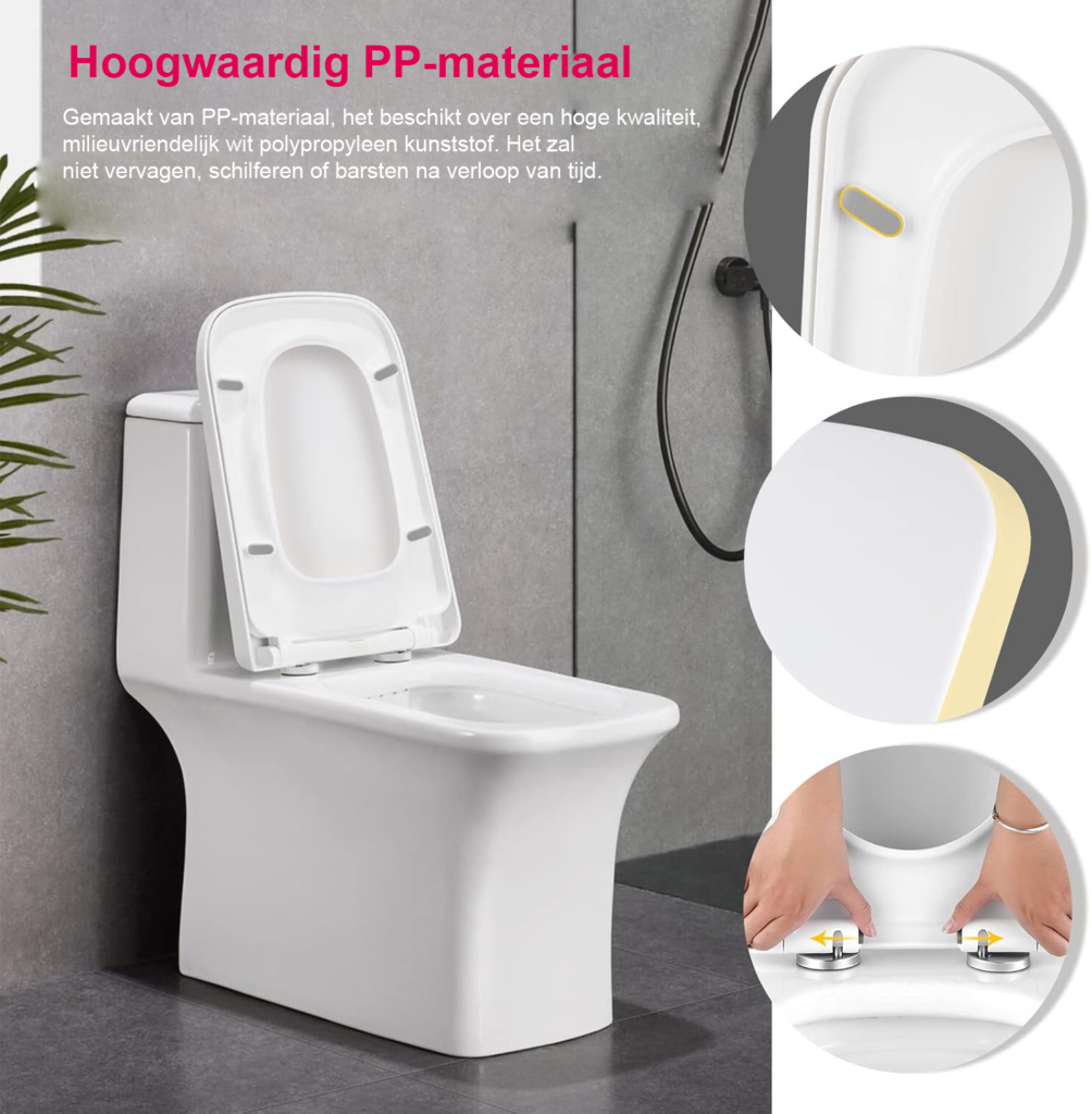Toiletbril Wit Softclose - Toiletzitting met Snelsluiting en Antibacterieel Polypropyleen - Vierkante Vorm - 35 x 28 cm