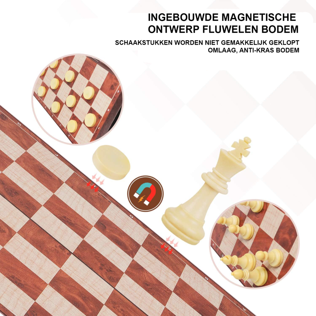Magnetisch schaakspel met opvouwbaar schaakbord 35x30 cm voor kinderen en volwassenen