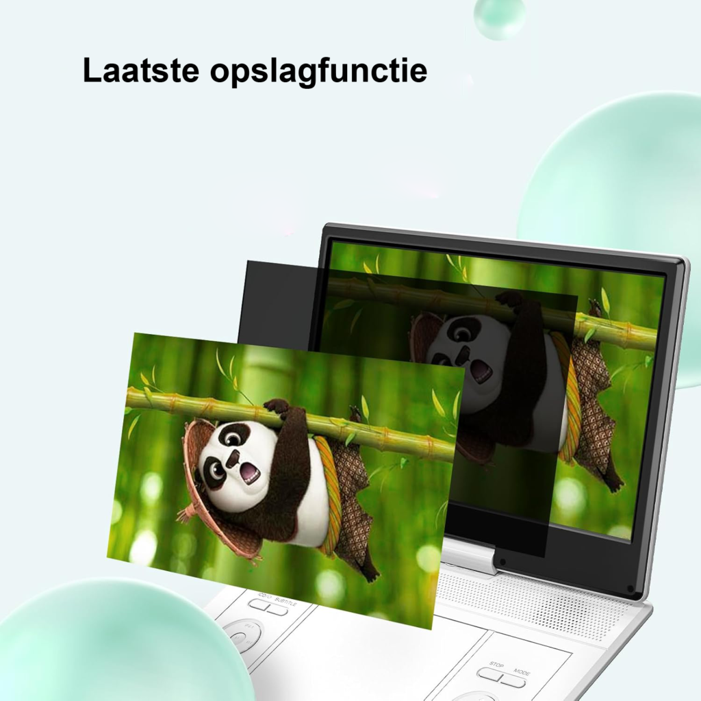 Draagbare dvd-speler 14,1 inch met draaibaar HD-scherm, USB/SD en 4-6 uur accuduur, wit