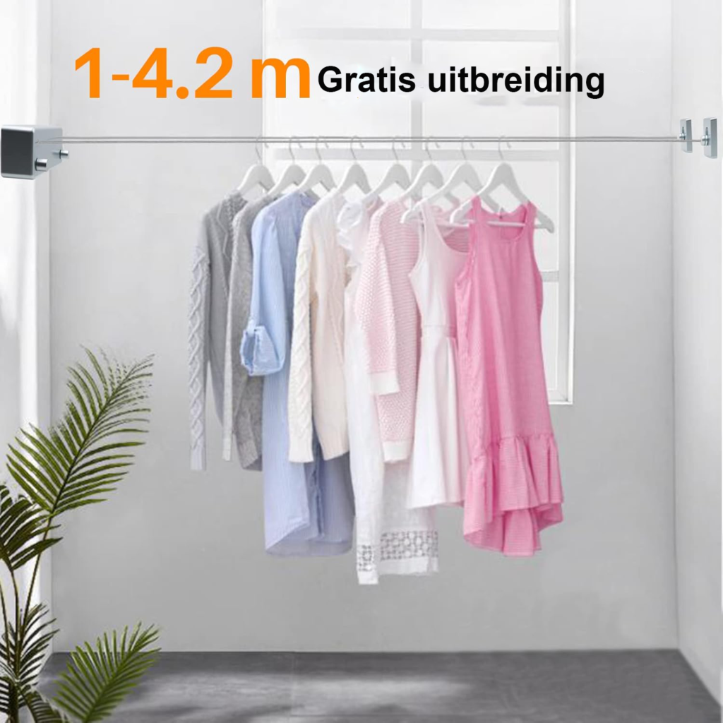 Uittrekbare dubbele waslijn voor wandmontage, verstelbaar tot 4,2 meter voor binnengebruik