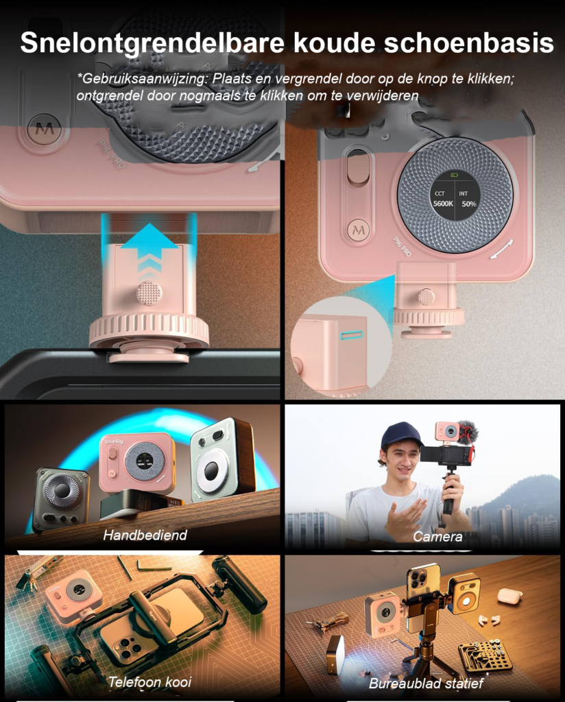 LED Videolamp voor Camera - Draagbaar Fotolicht - CRI 95 - 2500-6500K - 5 Speciale Effecten - Koudschoen Bevestiging - Roze