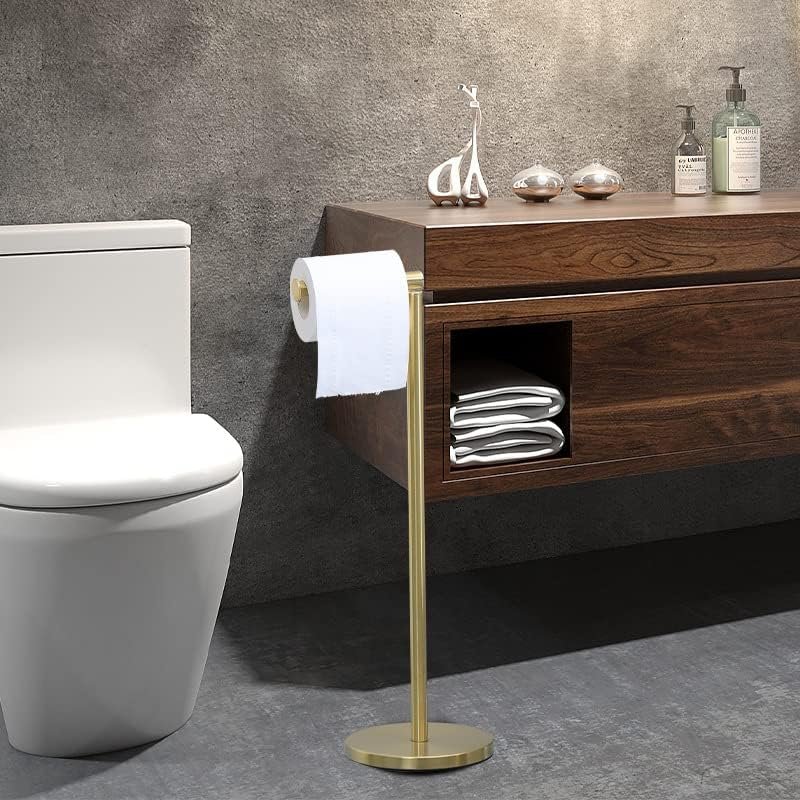 Vrijstaande Toiletpapierhouder - Toiletrolhouder met Opbergruimte - Roestvrij Staal - Ruimte voor 5 Rollen - Goudkleurig