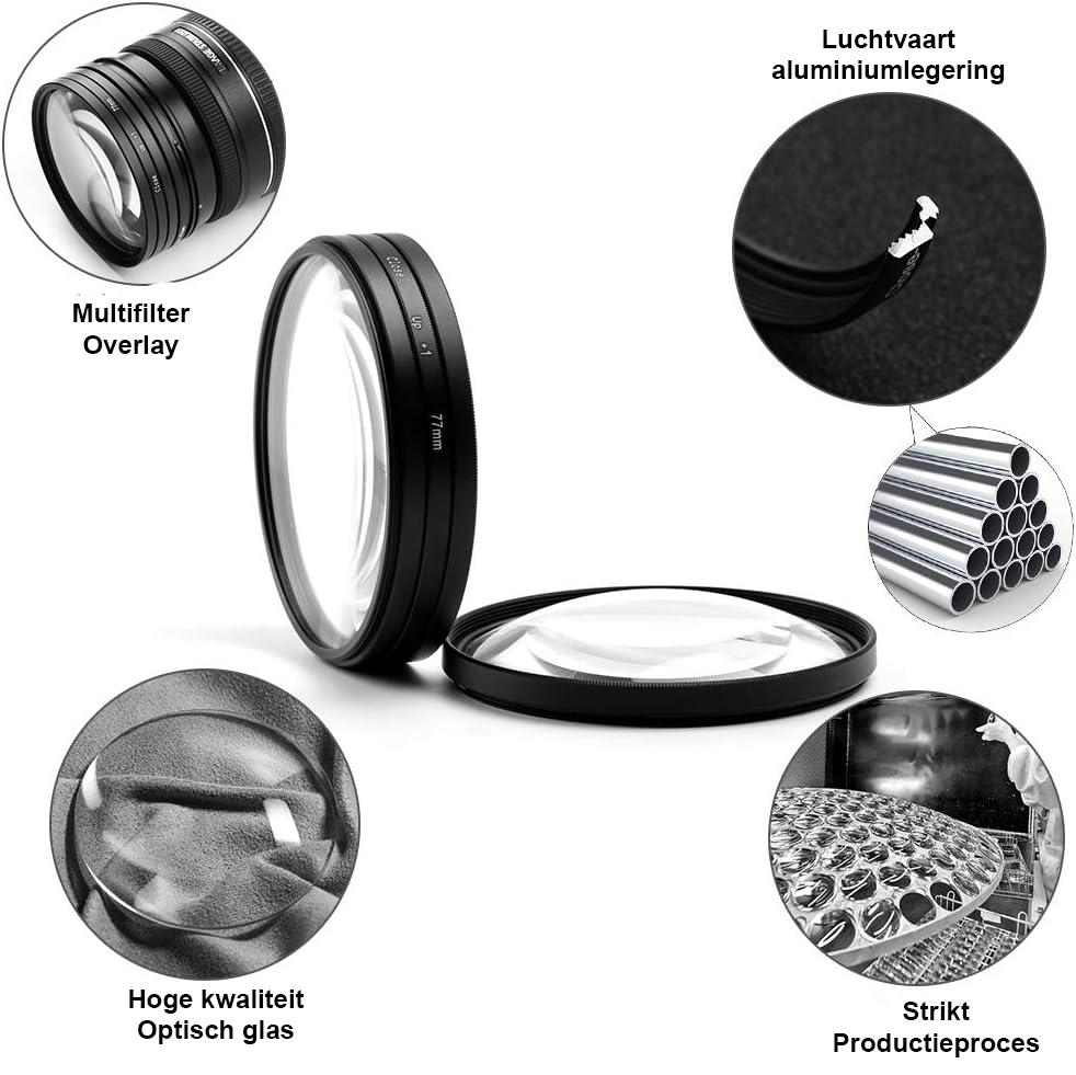 Macro Filter Set 58 mm - 4-delige Macro Lens Filters - Voor Canon, Nikon, Sony, Pentax, Olympus en Fuji DSLR Camera's - Inclusief Tas en Lensdop
