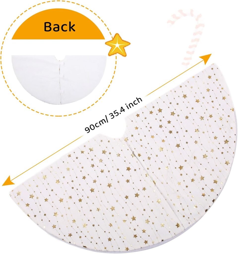 Zwarte fluwelen kerstboomrok met gouden sterren, ronde boommat en vloerbeschermer voor onder de kerstboom