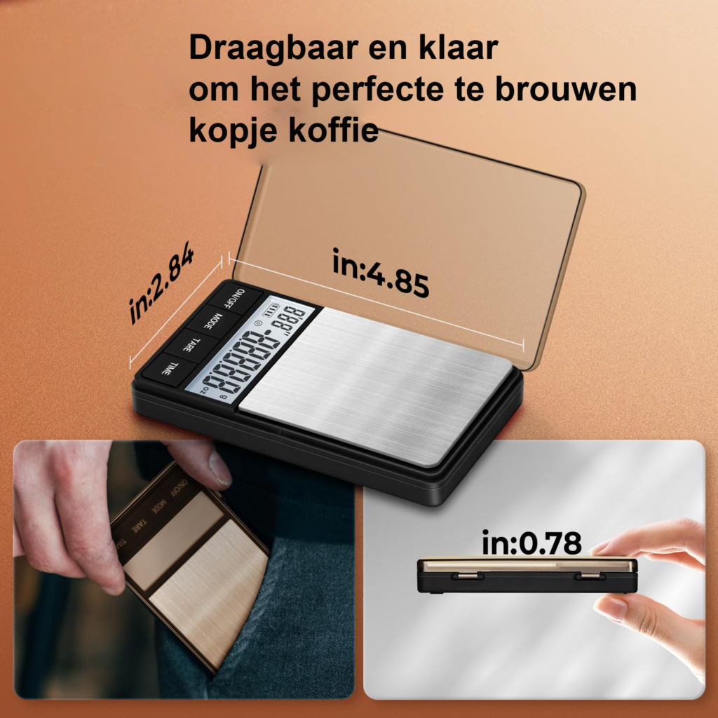 Digitale espresso weegschaal met timer, 0,1 g nauwkeurig, LCD-display en 1000 g capaciteit voor koffie en espresso