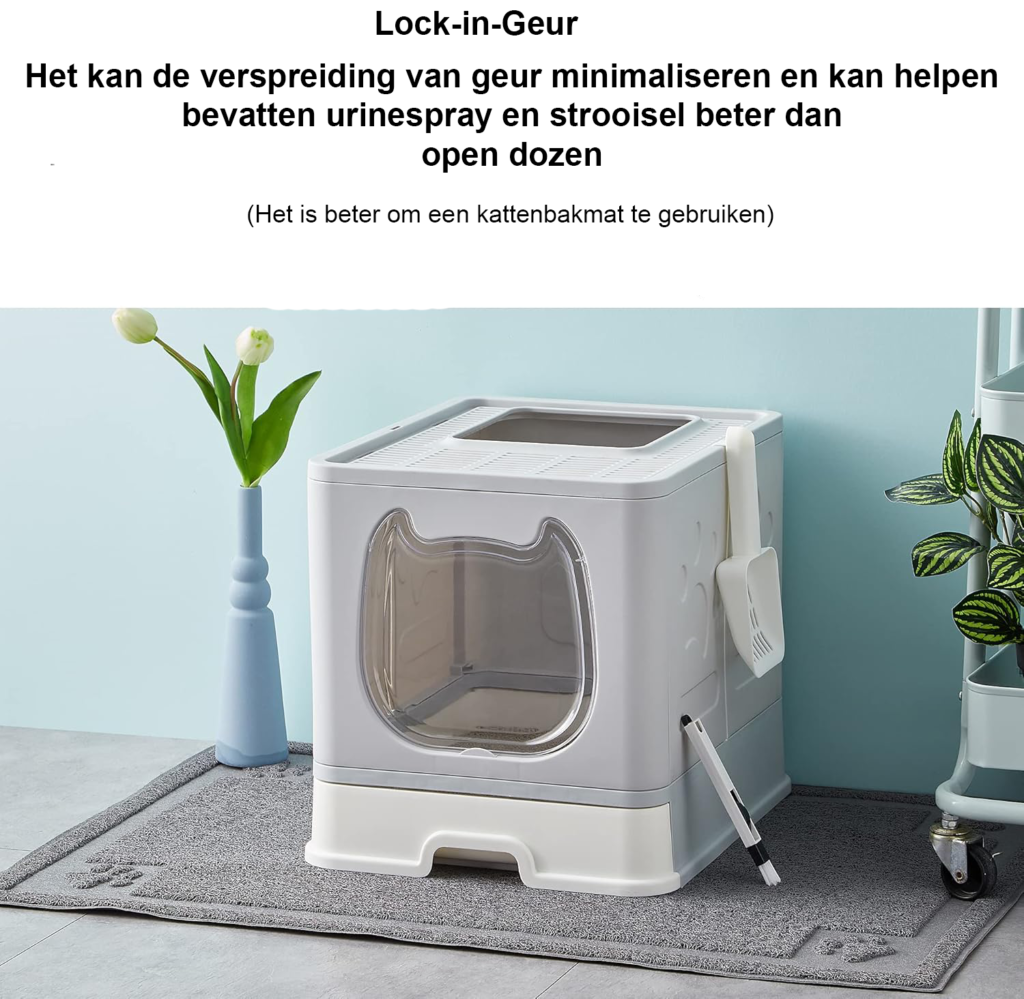 Vouwbare Kattenbak met Deksel - Afgedekt Katten Toilet - Inclusief Kattenbakschep en 2-in-1 Schoonmaakborstel - Grijs