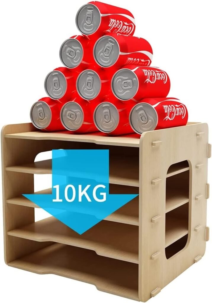 Houten bureau organizer met 5 niveaus - A4 documentenbak en mappenhouder voor kantoor, thuis en school