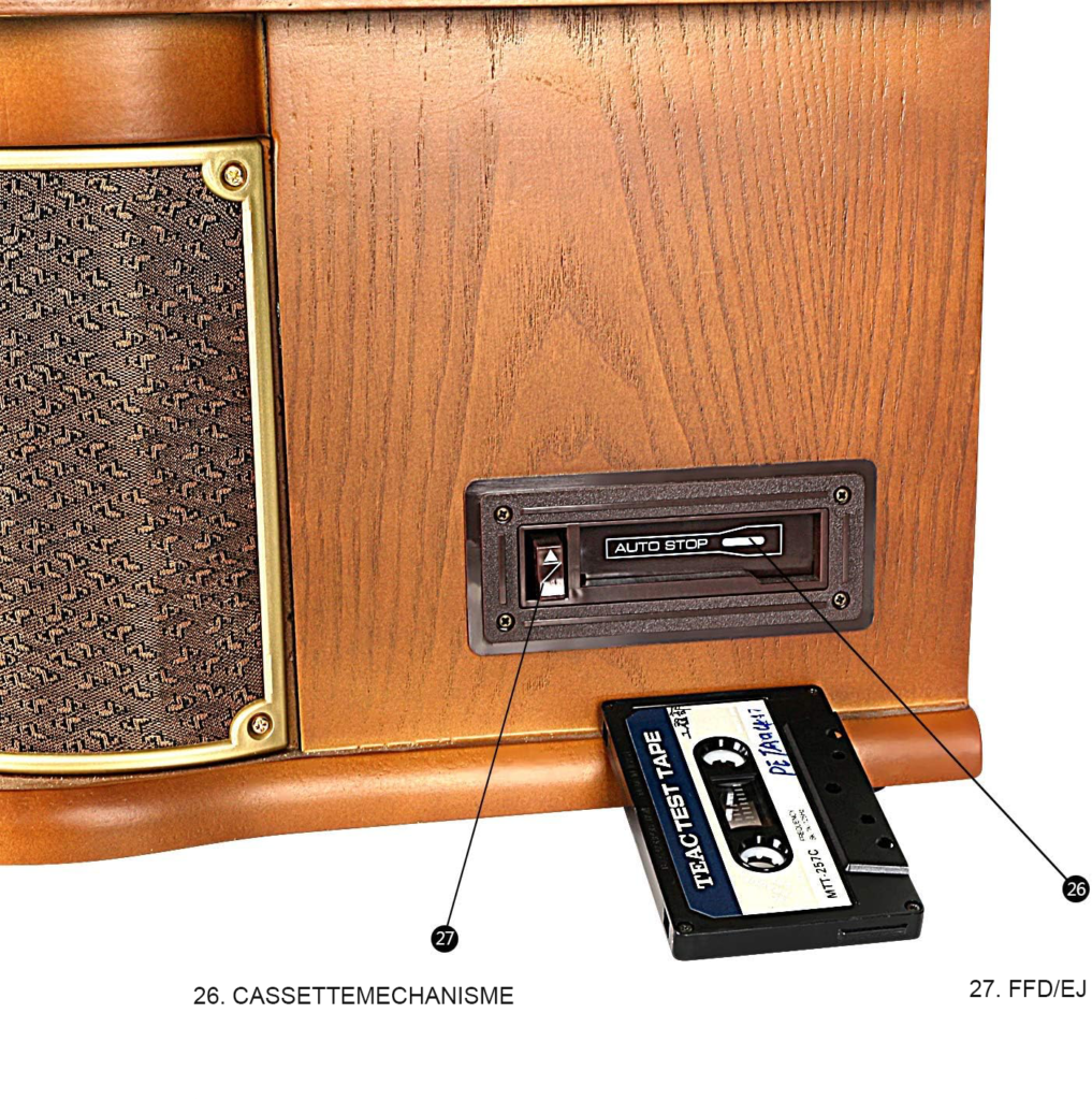 Platenspeler met DAB radio, CD- en cassettenspeler, USB, AUX, RCA en afstandsbediening