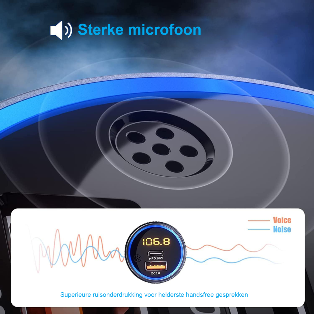 Bluetooth zender voor auto met AUX-adapter, handsfree bellen en draadloze oplader