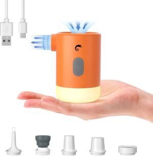 Draagbare elektrische luchtpomp met campinglamp, 3600 mAh batterij, 4,5 kPa, 300 l/min, oranje