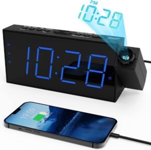 Moderne LED-projectiewekker met USB-oplader en tijdprojectie
