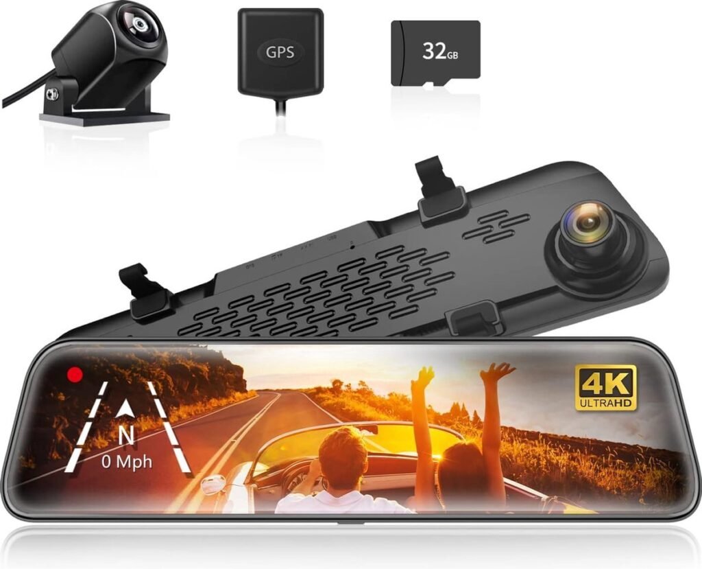 12 inch achteruitkijkspiegelcamera met touchscreen, 2160P HD dubbele lens en nachtzicht