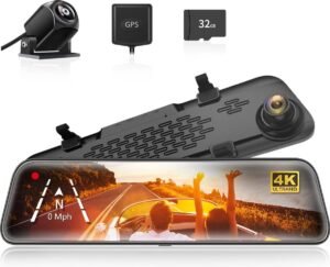12 inch achteruitkijkspiegelcamera met touchscreen, 2160P HD dubbele lens en nachtzicht