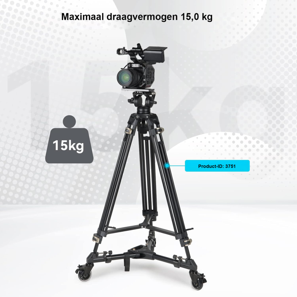 Universele tripod dolly met verstelbare statiefhouders en 15 kg draagvermogen, opvouwbaar met draagtas