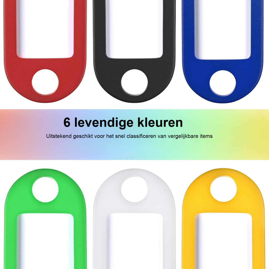Plastic sleutelringen set 200 stuks 5 cm in 10 kleuren met labels