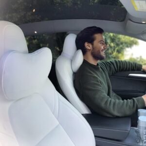 2-pack nekkussens voor autostoel met hoofdsteun, nappaleder en geheugenschuim, wit