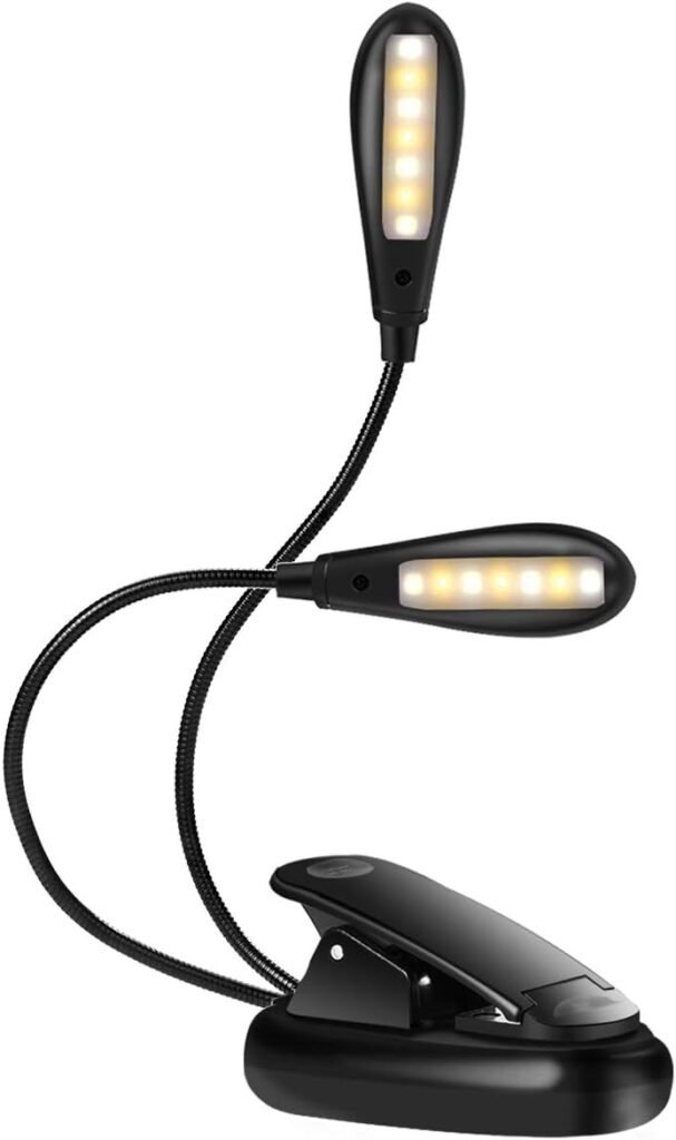 Zwarte oplaadbare leeslamp met clip, 14 LED en USB, dimbaar en flexibel