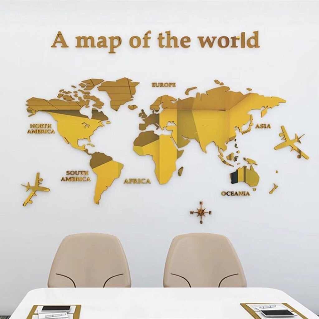 Wereldkaart muursticker met realistisch ontwerp voor interieur, 280 x 174 cm